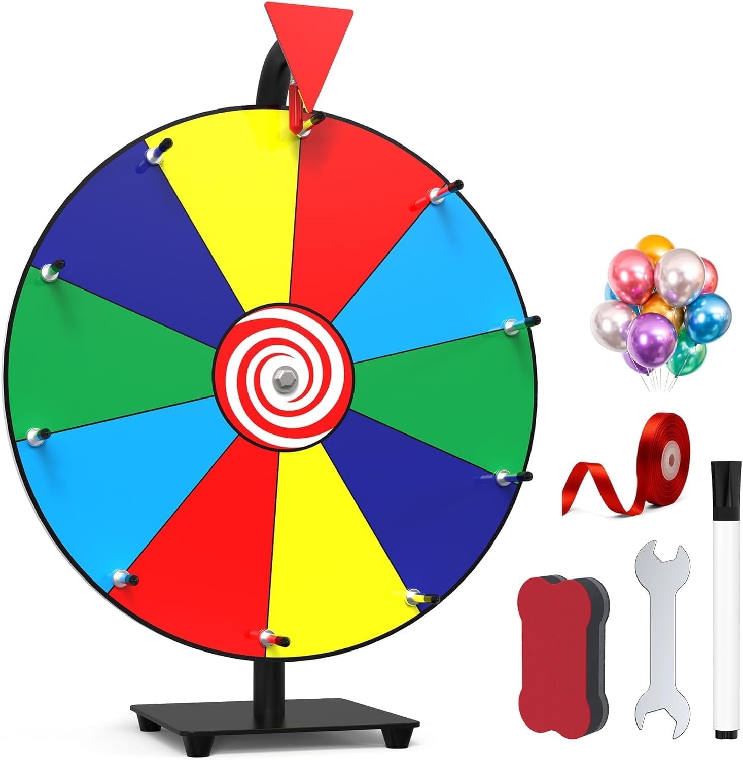 S SKSTYLE 14 Inch Prize Wheel - 10 Slots Color Spinning Wheel for Prizes with Stand, Heavy Duty Tabletop Spinner, Dry Erase Spin the Wheel Game for Trade Shows, Carnivals, Classroom & Home Events