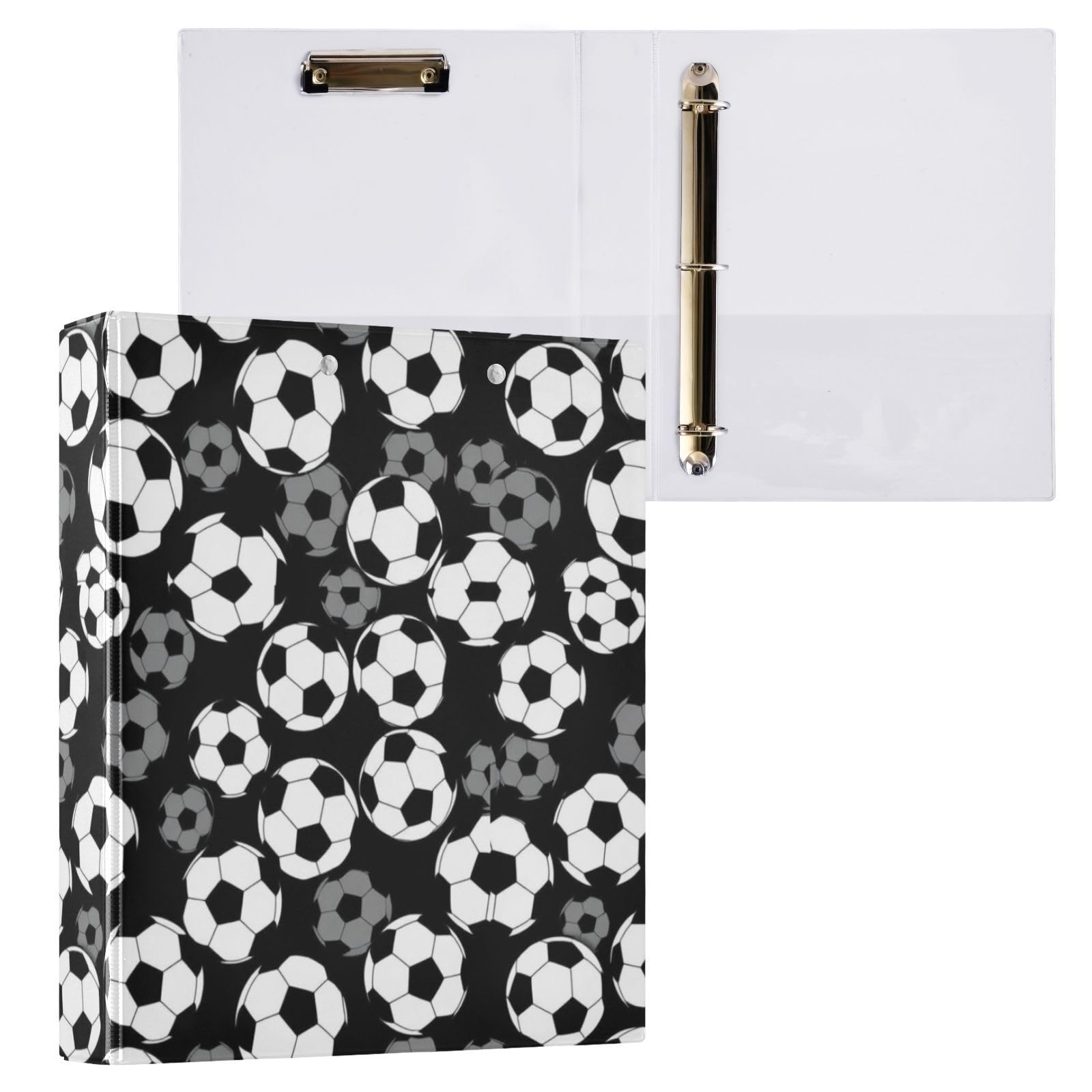 Caikeny 3 Ring Binder Football Ball Grunge 1.5 Inch Binders Sport Soccer Round Ring Clipboard with 2 Pockets for Office Supplies