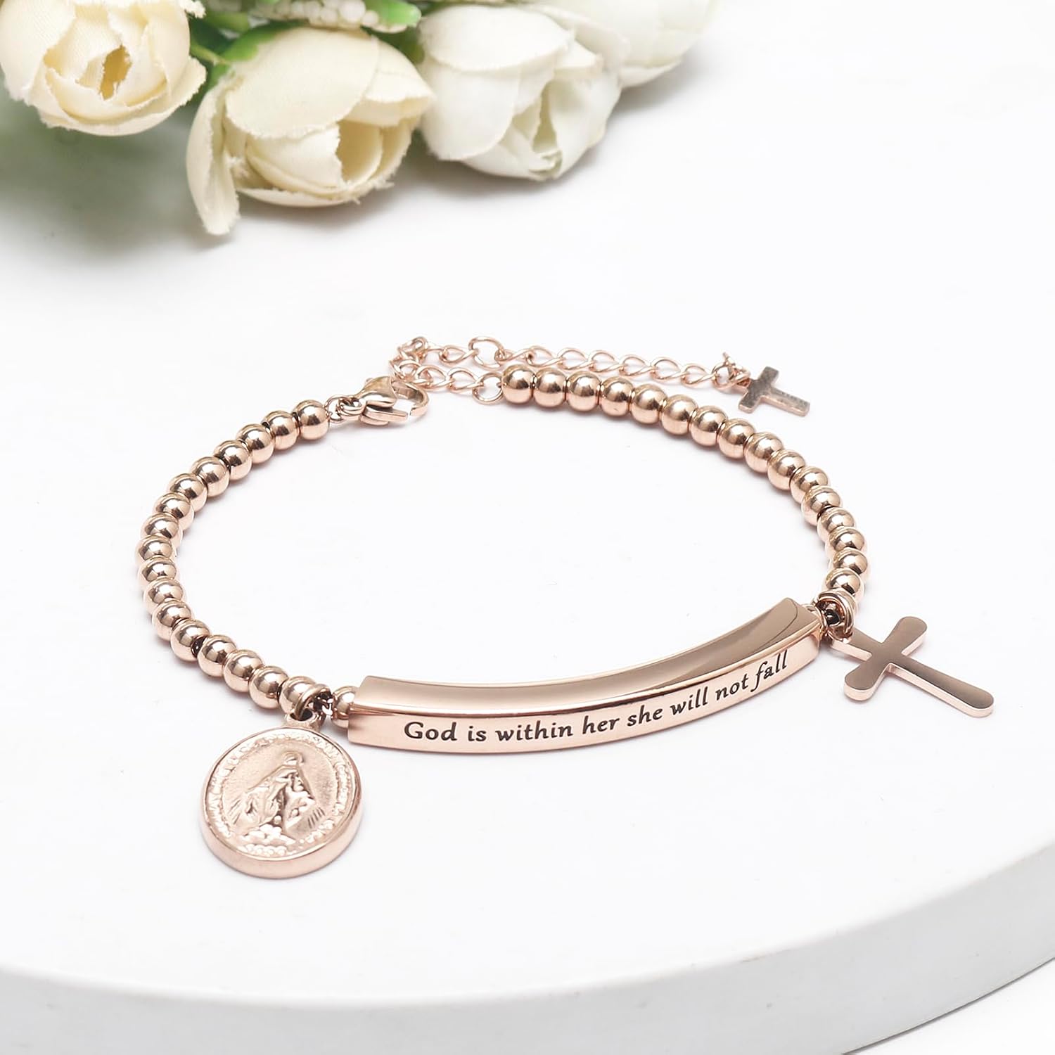 DS Inspirational Bracelet for Women Christian Engraved Bibler Verse Cross Butterfly Daisies Charm Bracelet, Exquisite Stainless Steel Jewelry Daughter Best Friend Bestie - Image 2