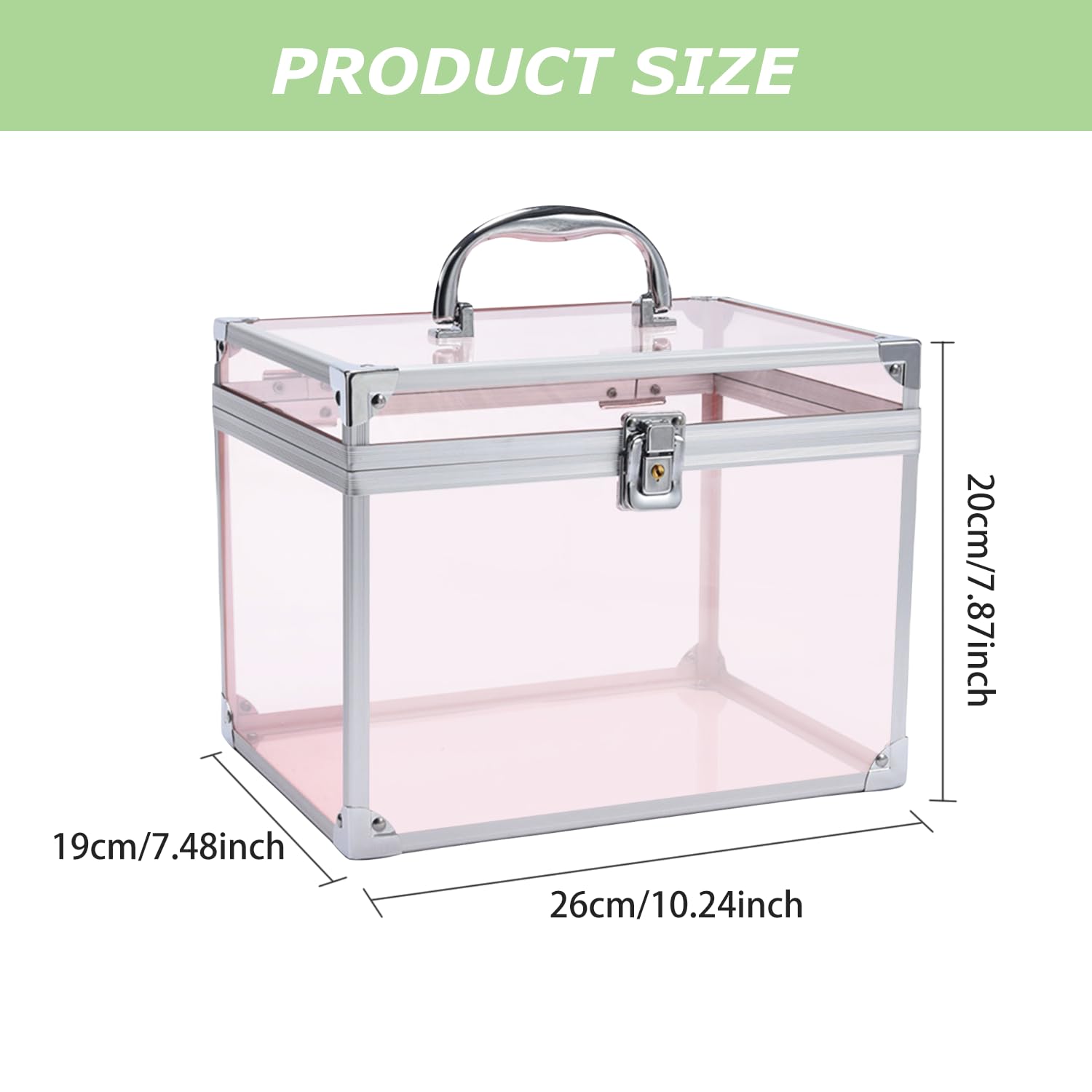 Crown Box, Clear Cosmetic Case, Acrylic Artists Display Case, Toiletry Train Case with Latches & Handle Large Capacity Acrylic Travel Makeup Tools Box for Vanity Dresser Bathroom Counter (Silver-Pink)