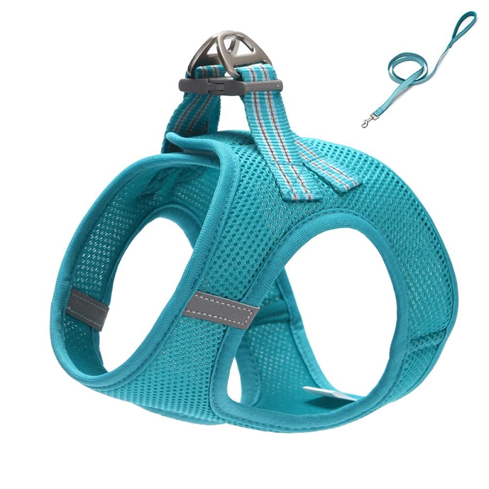 Set di guinzagli blu for cani, gatti, imbracatura regolabile, guinzaglio da passeggio, guinzaglio for cuccioli, collare e imbracatura,Pettorina per cani(L)