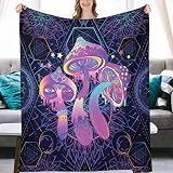Bright Psychedelic Magic Mushrooms 60s Hippie Boho Flannel Fleece Throw Blankets 50"X40" Fluffy Wint