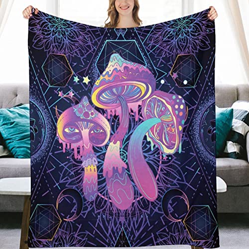 Bright Psychedelic Magic Mushrooms 60S Hippie Boho Flannel Fleece Throw Blankets 50"X40" Fluffy Winter Fall Blanket Cozy Soft Fuzzy Plush Home Decor For Couch Bed Sofa Bedroom Living Room Travel #TOP5