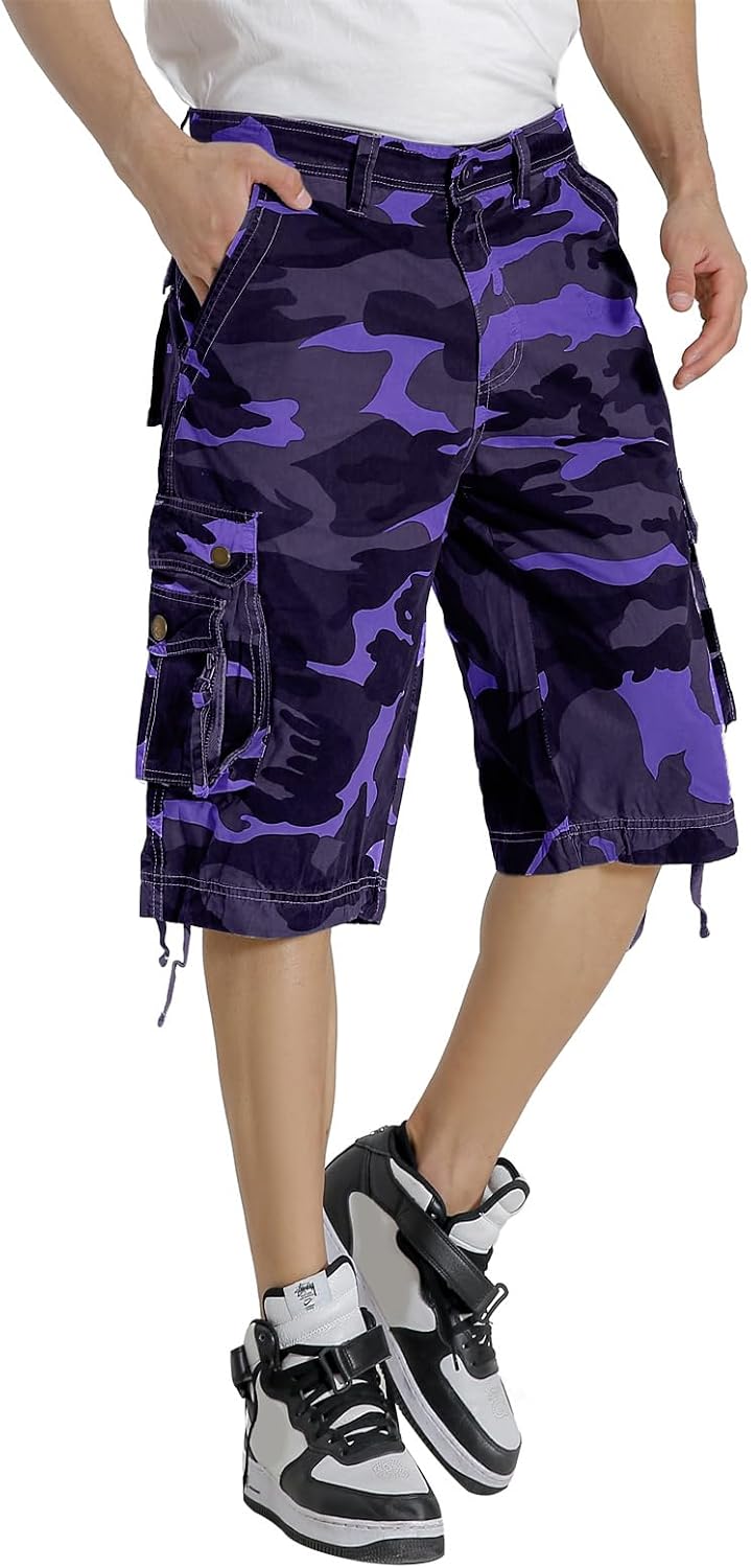 Mens Cargo Shorts Multi Pockets Twill Cotton Relaxed Fit Outdoor Camo Cargo Short for Men - Image 4