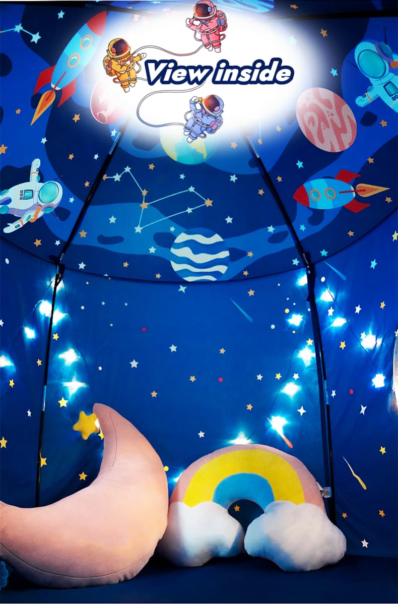 Floving Kids Play Tent For Children,Childrenās teepee Castle tent,Safety And Non-toxic Indoor/Outdoor Game Toys,Wendy House,with stars string light (spaceship) - Image 3