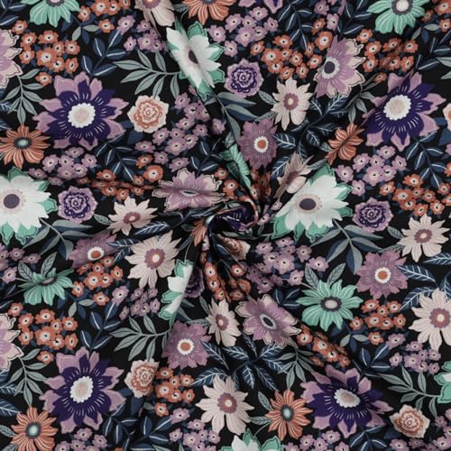 VmG-Store 1 m Cotton Fabric for Sewing 100% Cotton, Sewing Fabric, No Sold by the Metre, Children's Fabric (Digital Flower Black BC016) - Image 2