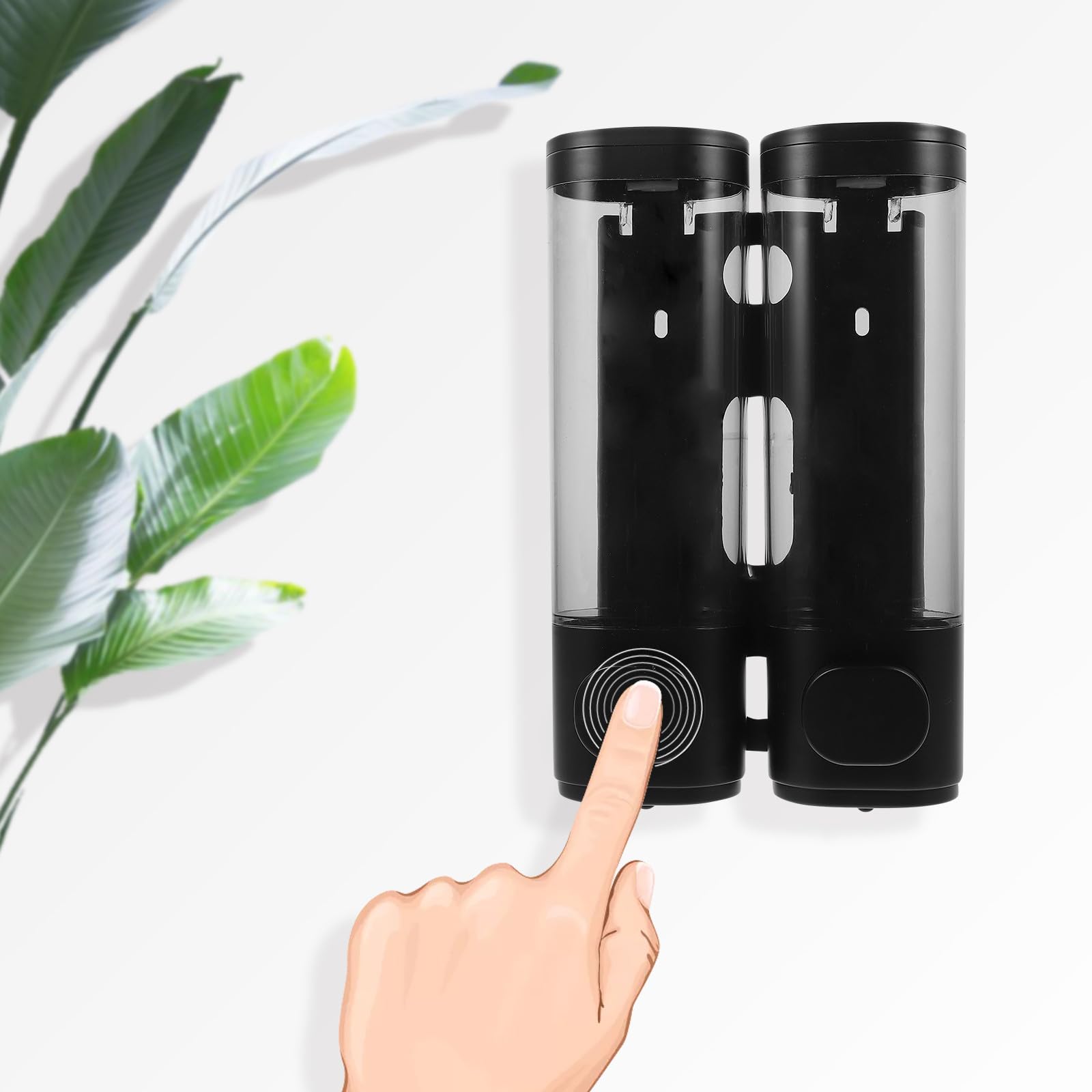 Dispensador de Jabón Negro 300ml sin Perforaciones Plástico Dispensador de Champú y Acondicionador de Pared para Gel de Ducha y Champú, Baños y Hoteles