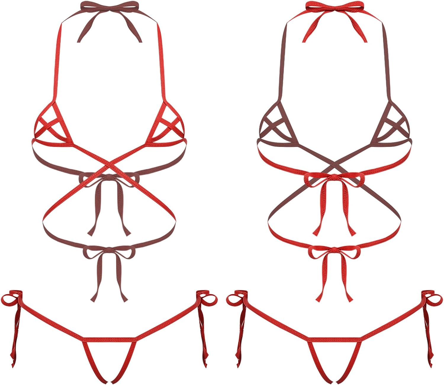 Jhaoyu Women Adult 2 Pcs Set Micro Bralette Thongs Extreme Swimwear Halter Bra Top with Panty Lingerie
