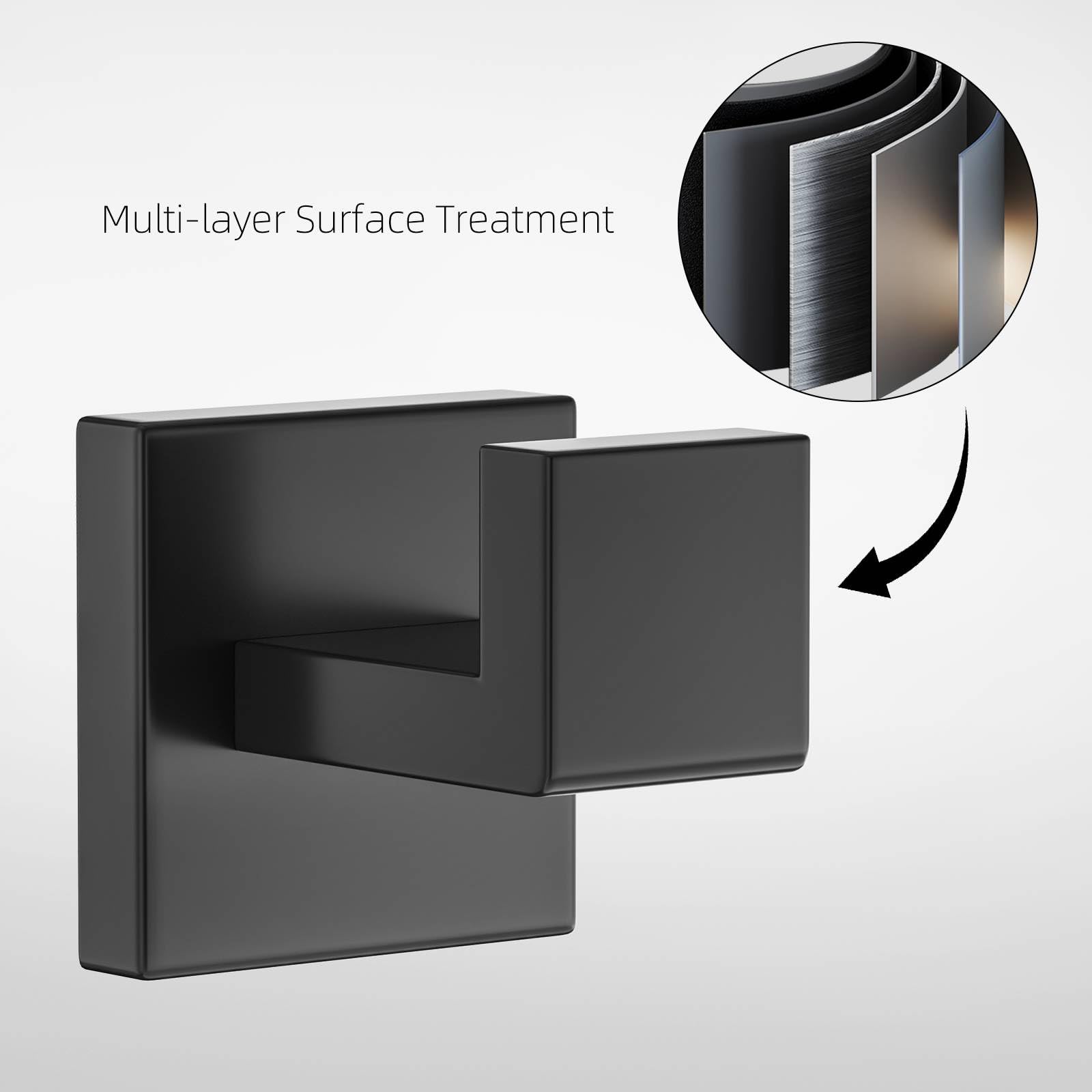Ganchos para toallas de baño, color negro mate, 4 unidades, para colgar en la pared