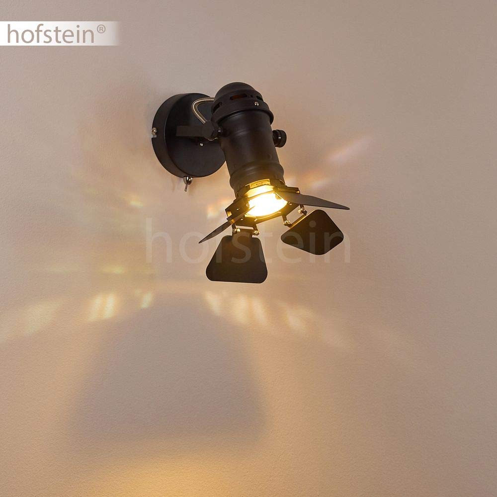 HOFSTEIN Applique Lichinga en métal noir, lampe style projecteur vintage avec clapets modulables, créant un effet lumineux au mur, pour 1 ampoule GU10, ampoule(s) non incluse(s)