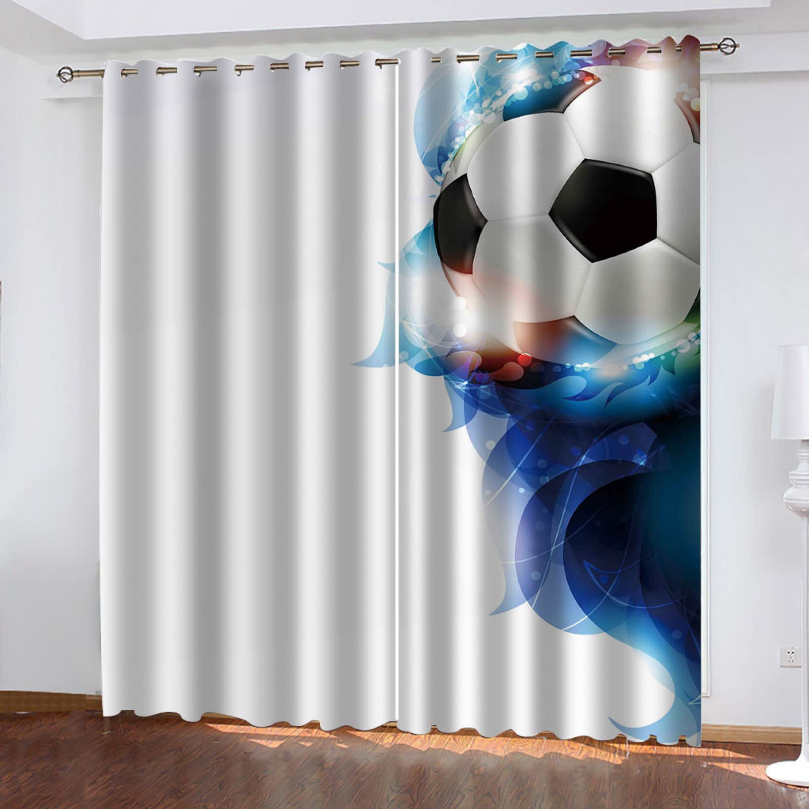 Cortinas Infantiles Niña Niño Bebe Habitacion Opacas Para Ventanas Impresión De Fútbol Deportivo 200X160Cm Cortinas Salon Modernas Dormitorio Juvenil 2 Piezas Cortinas Opacas Termicas Aislantes Frio