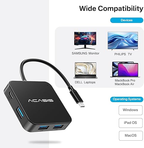 Miniatura 6 de ACASIS Hub USB C de 10 Gbps, adaptador multipuerto 6 en 1 con HDMI 4K 60Hz, entrega de energía de 100 W, puerto de datos USB A3.2, adaptador USB C a
