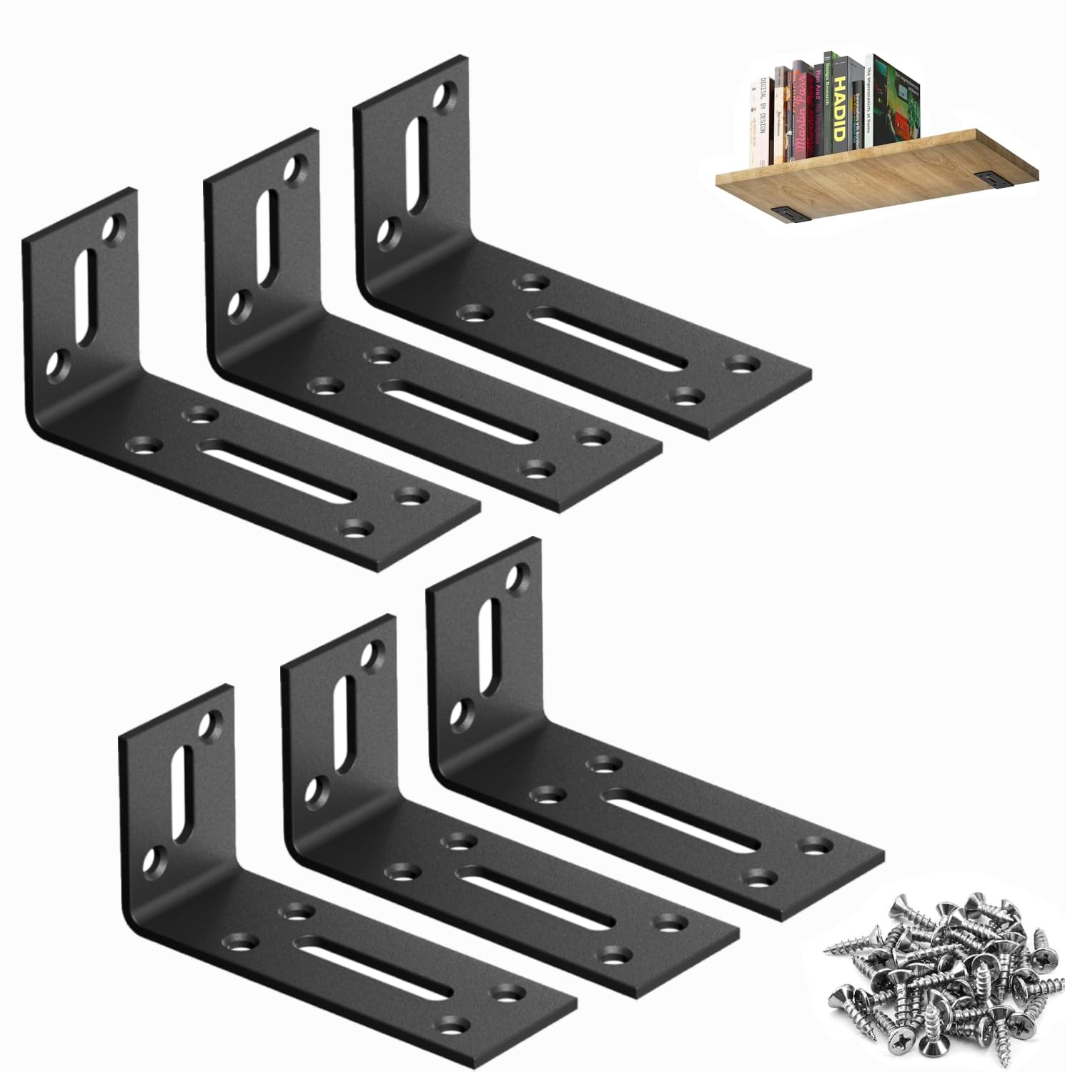6 Pcs L Shape Corner Brace, 90 Degree Angle Bracket, Furniture Corner Brace with Hole, Adjustable Metal Brackets with Screws for Fixing and Repairing Furniture, 8x4cm