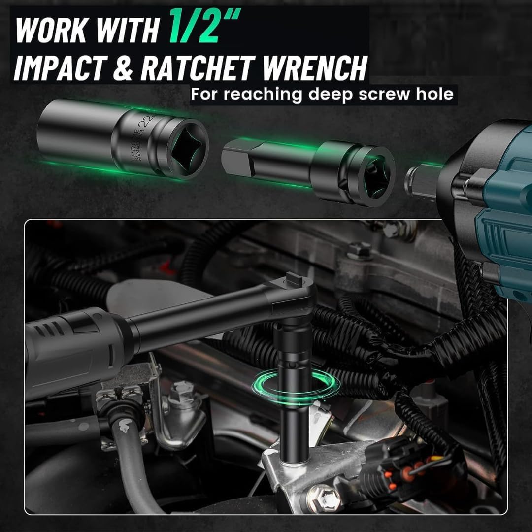 Fab Innovations 10pcs Deep Impact Set Universal Socket Metric Drive Hex Long Socket Set Wrench For Air Pneumatic Repair Tools 10-24MM Size 2