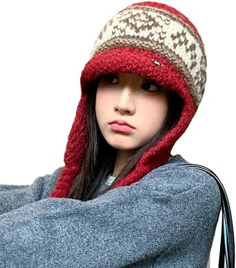 Womens Knitted Earflap Trapper Hat Winter Warm Skull Cap with Braid Tassel Tie Ski Snow Beanie for Outdoor