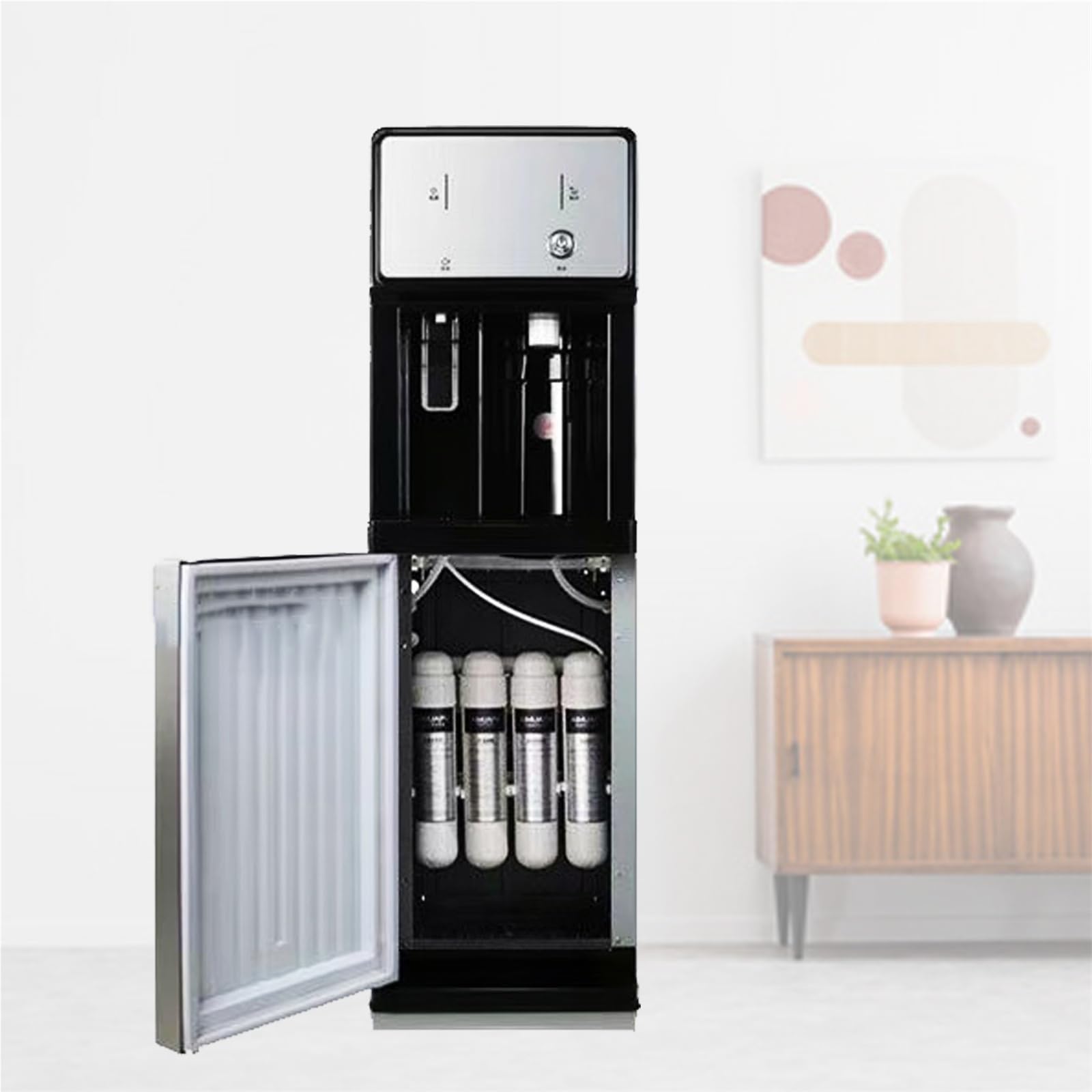 Dispensador de Agua fría con filtración de 4 etapas, ebullición instantánea en 3 Segundos y función de Calentamiento Dual. Ideal para el hogar, la Oficina y el Comercio.