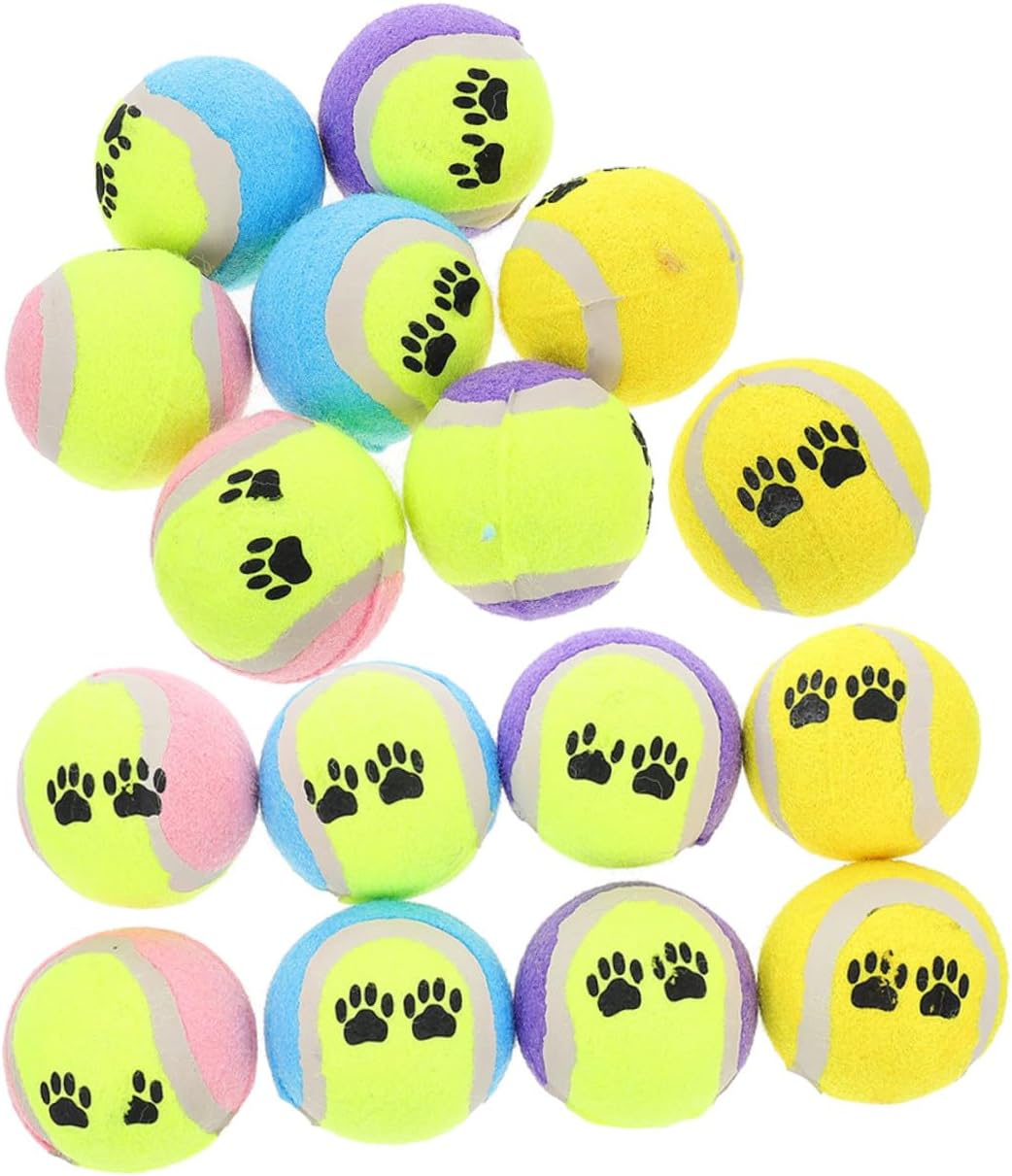16pcs Dog Tennis Balls Plush Pet Training Rubber Puppy Balls for Interactive Play and Exercise, 7cm Diameter, Suitable for Puppies and Dogs Random Color