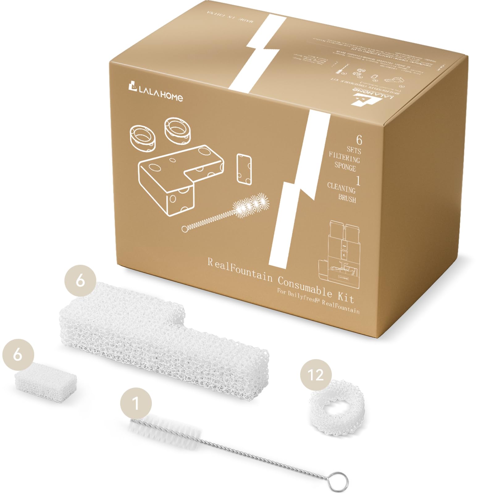 LALAHOME RealFountain 自動給水器専用消耗品キット-フィルタースポンジ 6セット（半年分）