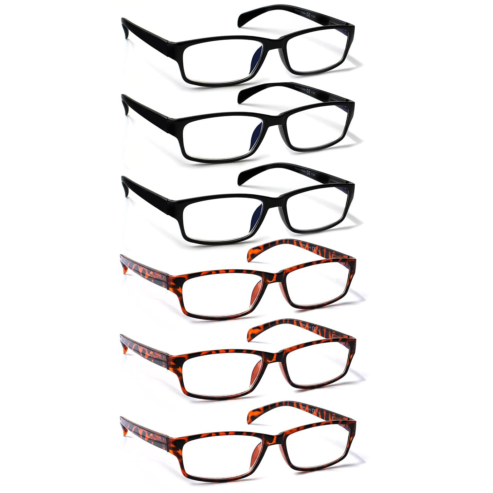 COJWIS Lesebrille 6 Pack herren und Damen Qualität Feder Scharnier Blaulichtfilter Leser Brille
