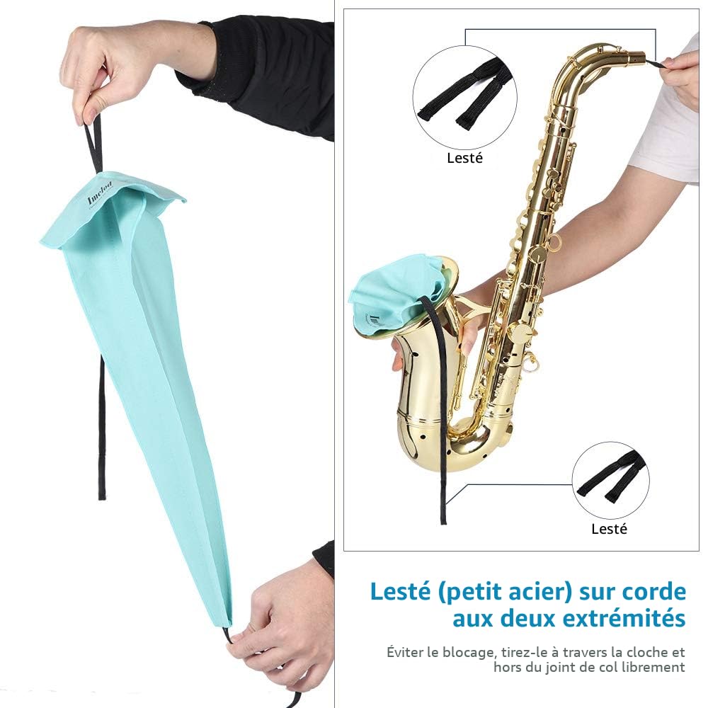 Imelod Imelod Kit de nettoyage de saxophone avec étui pour flûte de clarinette alto ténor et autres instruments à vent et à bois, y compris chiffon de nettoyage Sax, brosse d'embouchure(Bleu Clair)