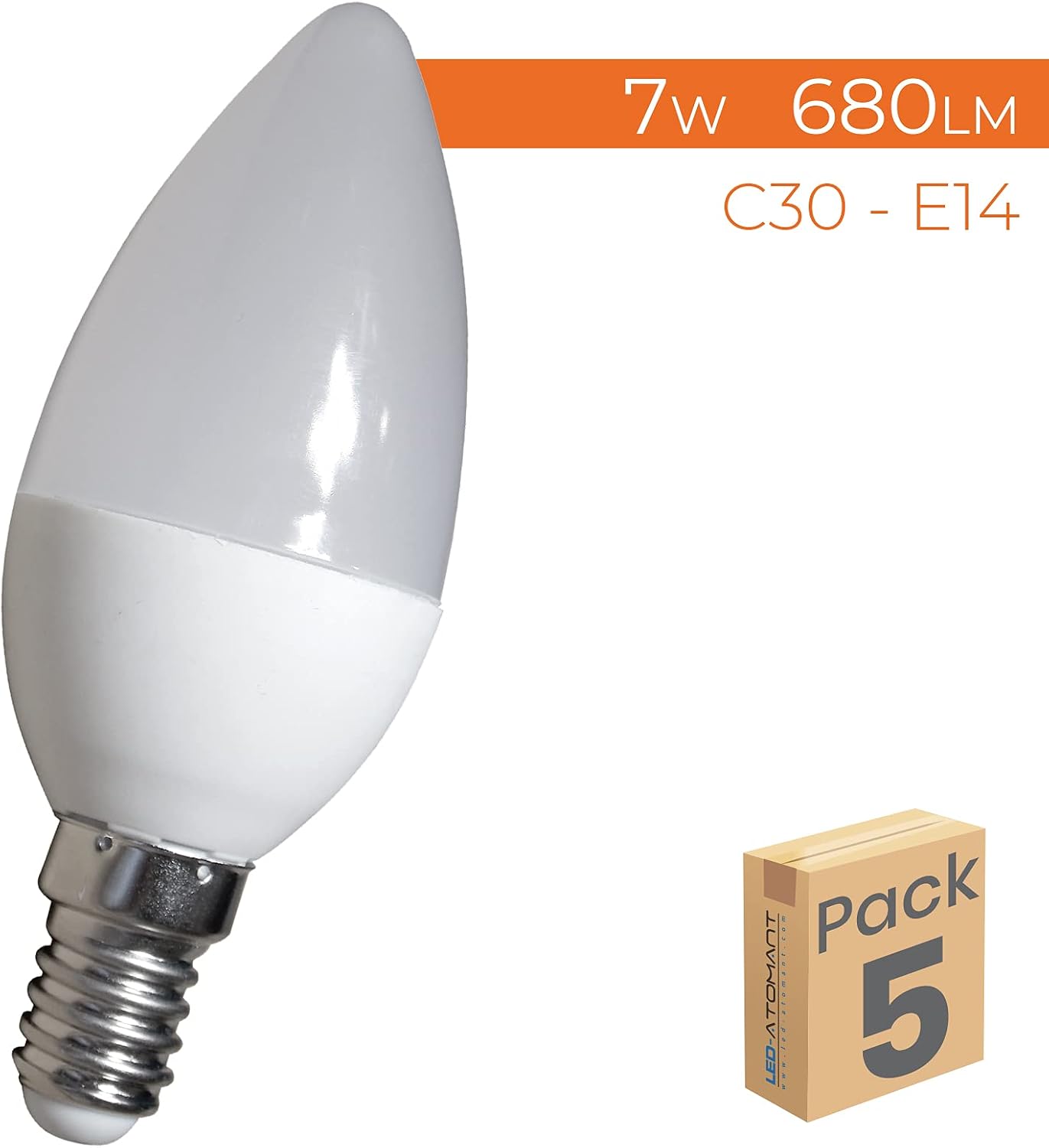 LED ATOMANT, S.L. Pack of 5 LED Candle C30, 7 W Neutral White (4500 K). 680 Lumens - Image 3