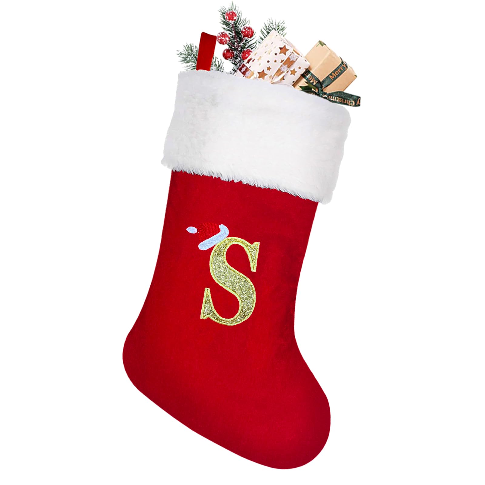 Christmas Stockings Personalised 20 Inch Large Xmas Stockings Monogram Christmas Stockings With Letters Red Velvet Classic Christmas Stocking Fireplace Hanging Ornament Christmas Holiday Party Décor — image 1