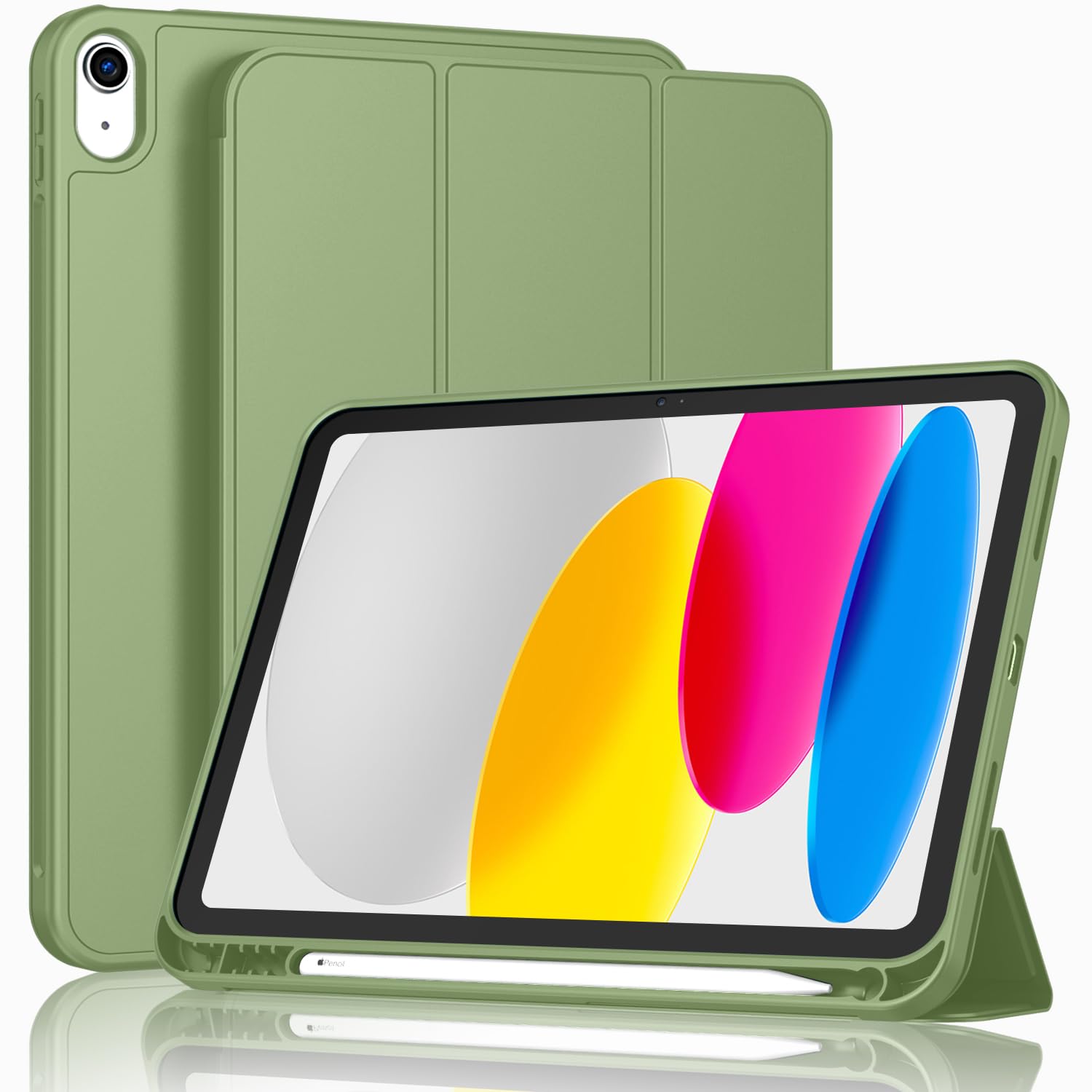 ToaPoia Case for iPad (A16) 11 Inch 2025/iPad 10th Generation 10.9 Inch 2022, Slim Trifold Stand Protective Cover with Pencil Holder and Soft TPU Back,Support Auto Sleep/Wake (Olive Green)