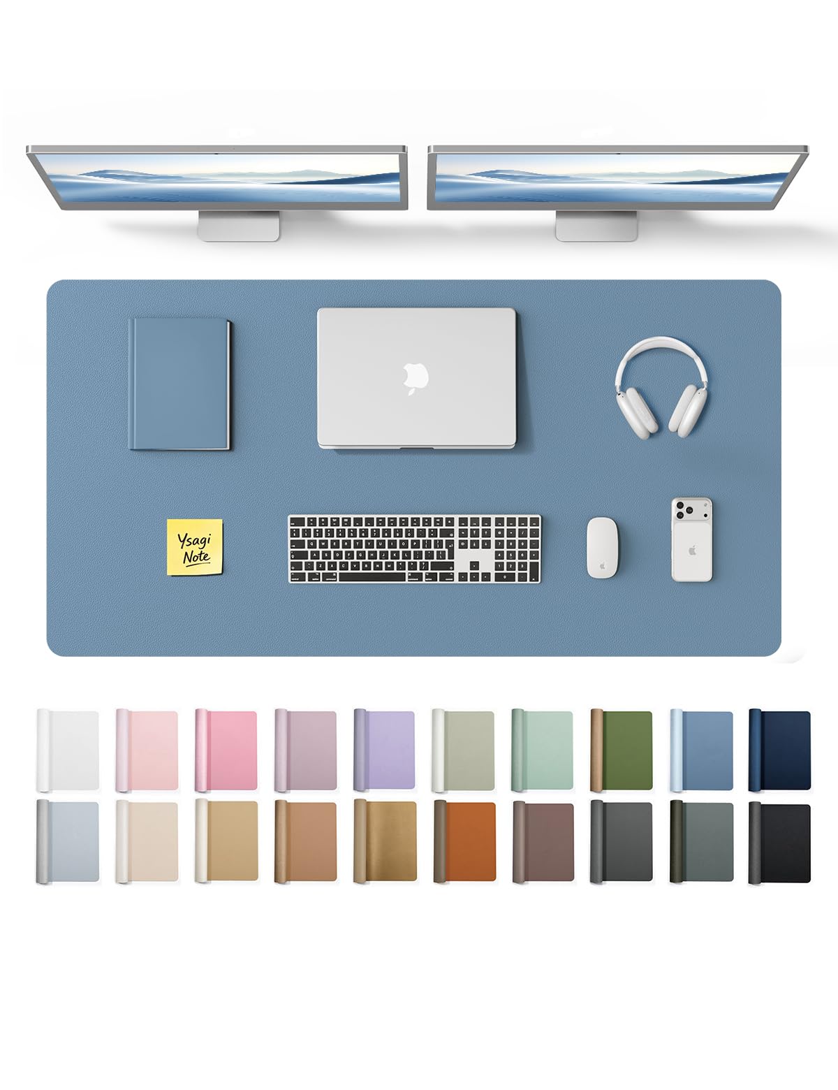 YSAGi Leather Desk Protector Pad, Large Mouse Mat, Non-Slip PU Blotter (Blue, 47.2" x 23.6") - main product image