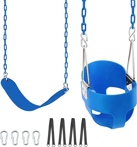 Miniatura 11 de KINSPORY Asiento de columpio para niños pequeños, respaldo alto de alta resistencia, columpio para bebé totalmente montado, cadena de hierro,