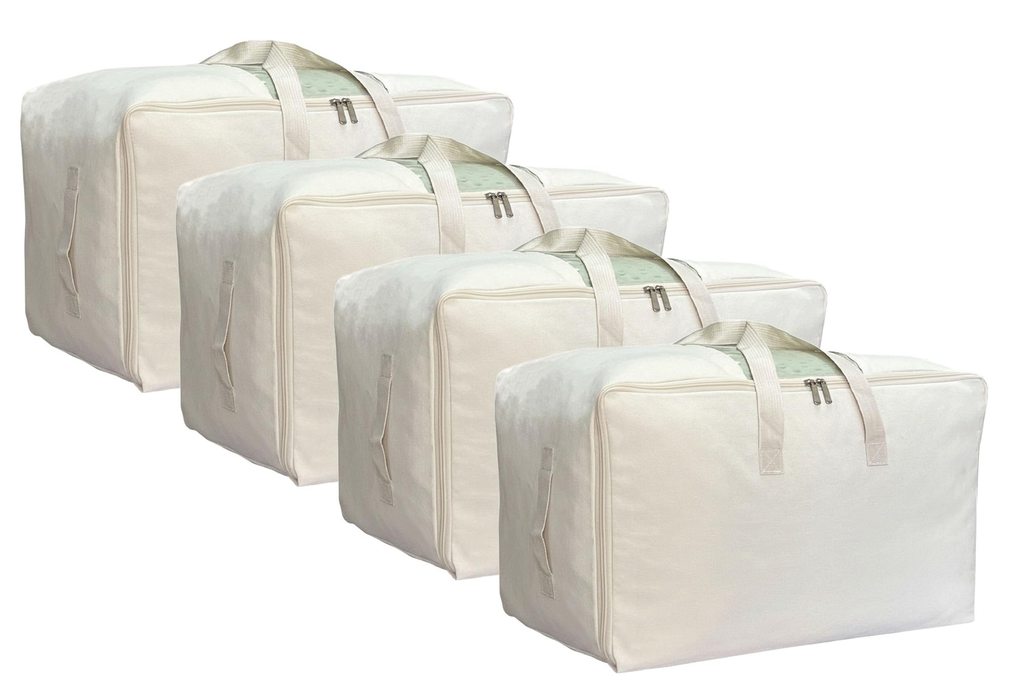 Soft Large Canvas Storage Bags with Zipper and Clear Window Cotton Linen Storage for Pillows Quilt Blankets and