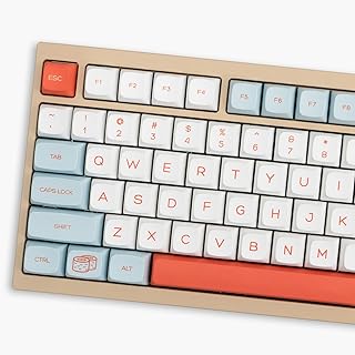 PBT Salmon Blue White Keycaps 132 Keys XDA Profile Dye-Sub Keycaps Set Custom Cute Keyboard Keycaps for 60% 65% 70% 75% 100% Cherry MX Gateron Switches Mechanical Keyboards