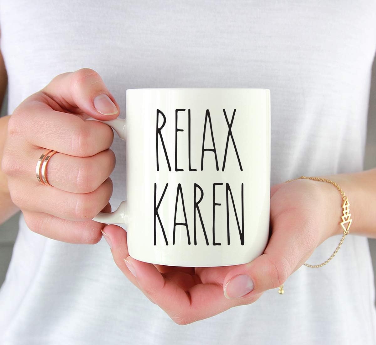 Andaz Press Funny Slang Simple Rustic Farmhouse Kitchen Decor 11oz. Ceramic Coffee Tea Mug Gift, Relax Karen, 1-Pack, Includes Gift Box, Millennial Gen X Birthday Christmas Gift Idea