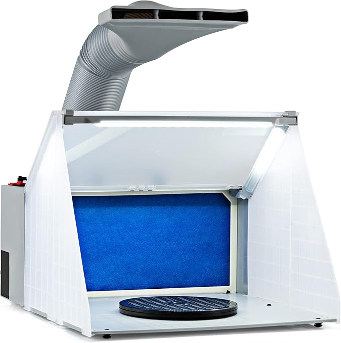 TANGZON Airbrush Spray Booth, Hobby Spray Booth Kit with Powerful Fan, 3 LED Lights, 2Layer