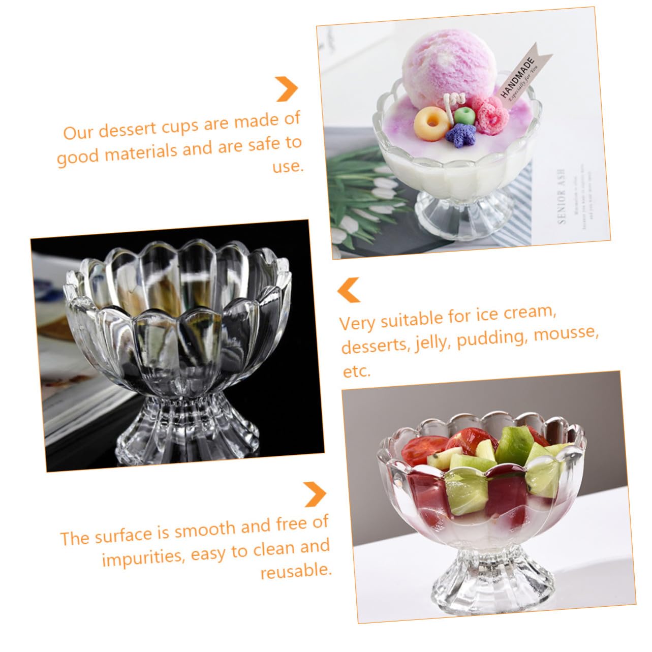 Alipis 6 pezzi Bicchieri da Dessert in Vetro Trasparente Resistente al Caldo e Freddo Tazze Monoporzione per Gelato Budino e Frutta Riutilizzabili e Facili da Pulire per Uso Quotidiano e