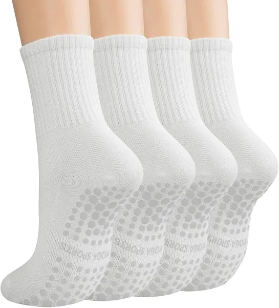 floconssy Pilates Socks with Grips for Women, Yoga Non Slip Socks for Barre Hospital Workout Slipper Footies 2-4 Pairs