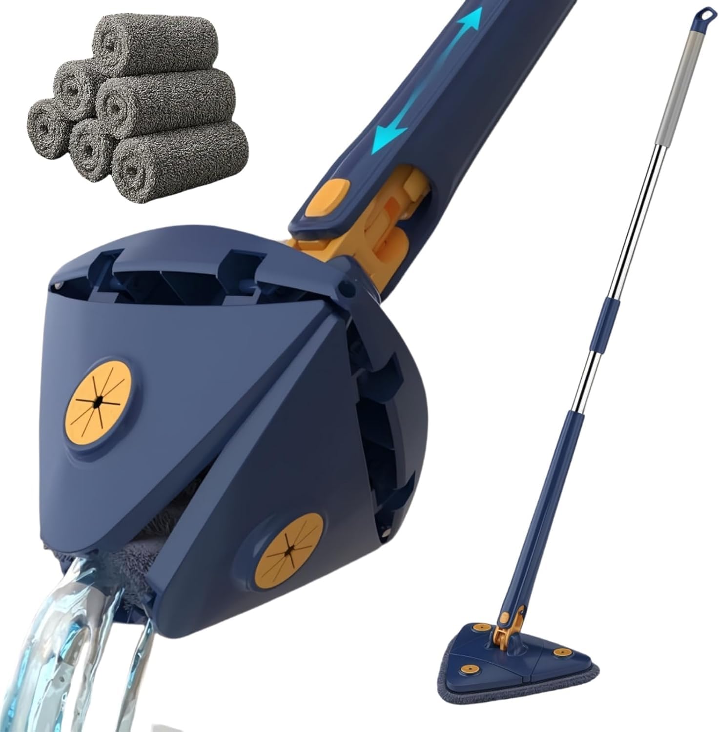 Juego de fregona giratoria de 360° con 5 cabezales de microfibra, limpiador telescópico multisuperficie para madera, azulejos y paredes, fácil de usar y almacenar, diseño de mango ergonómico