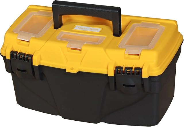 Torin ATRJH-3015T 15.5" Plastic Storage Tool Box with Removable Tray, Black/Yellow
