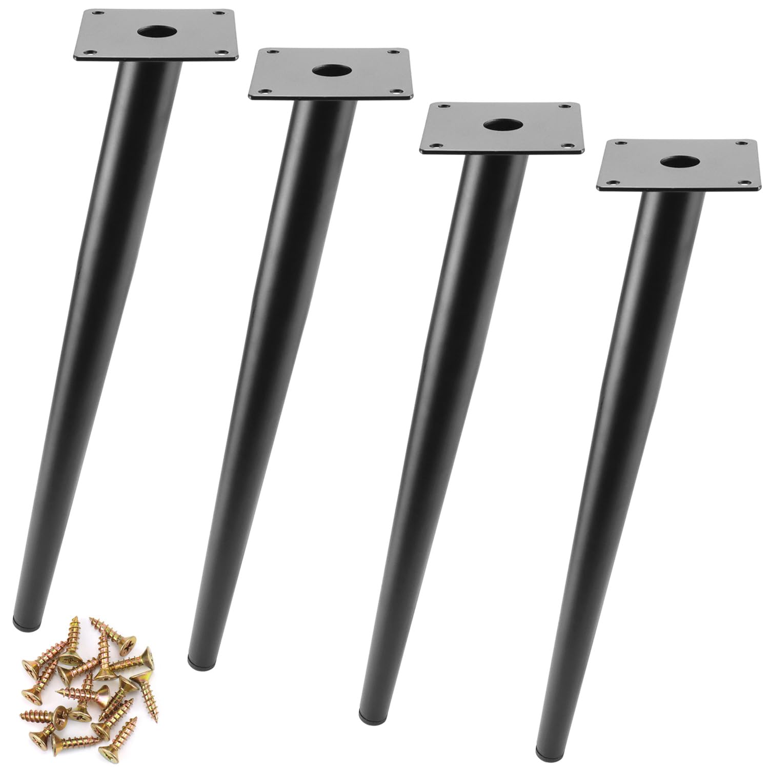 QWORK® 4 Pièces Pieds de Meuble en Acier 40cm, Pieds Inclinés avec Base Antidérapants pour Table Basse/Table de Chevet/Armoires/Chaises
