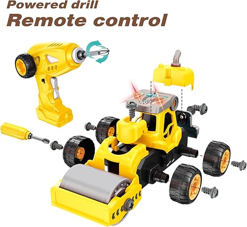 Miniatura 6 de Camiones de construcción desmontables juguetes para niños  Camión desmontable 4 en 1 con control remoto eléctrico de 360 con taladro eléctrico de