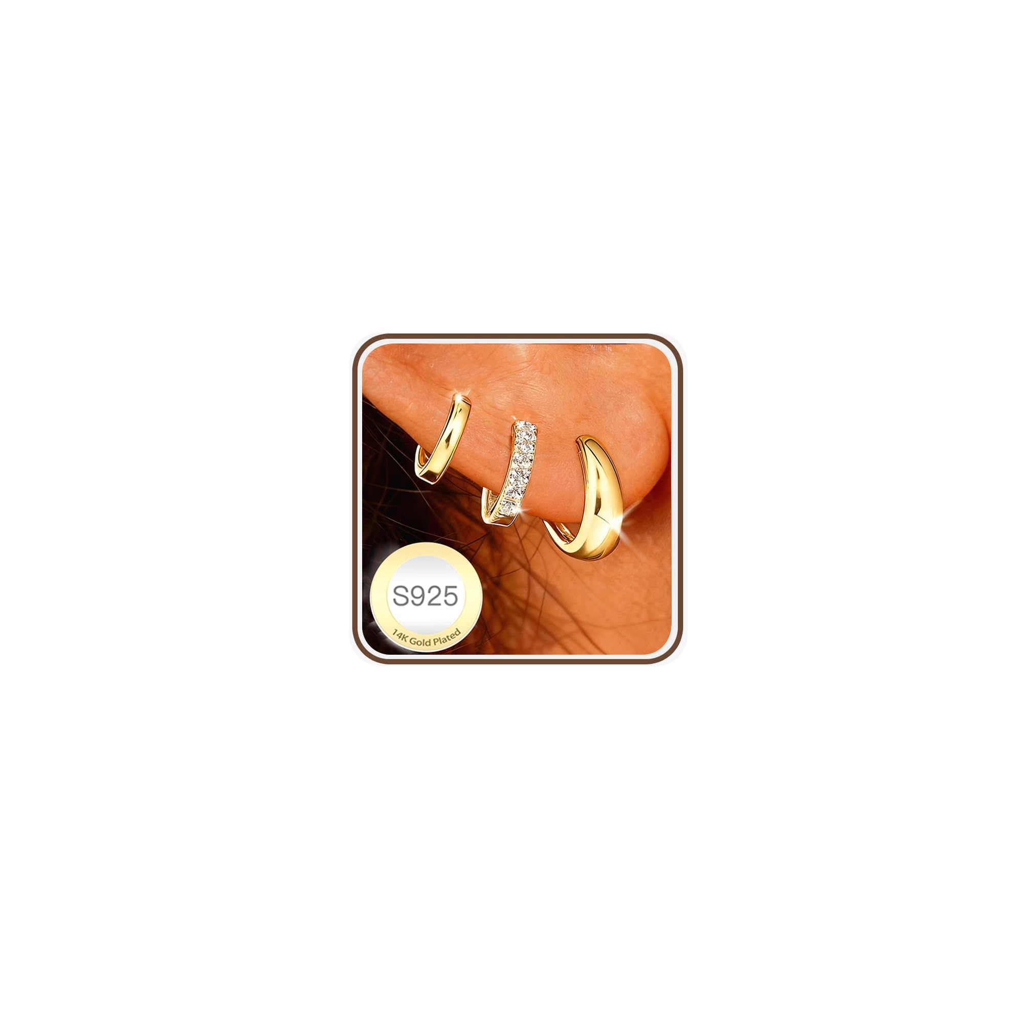 Rajputana 3 Paia Orecchini Donna Argento Orecchini Anallergici Donna Oro Small Silver Huggie Hoop Earring Set Orecchino a Cerchio Piccoli per Fori Multipli