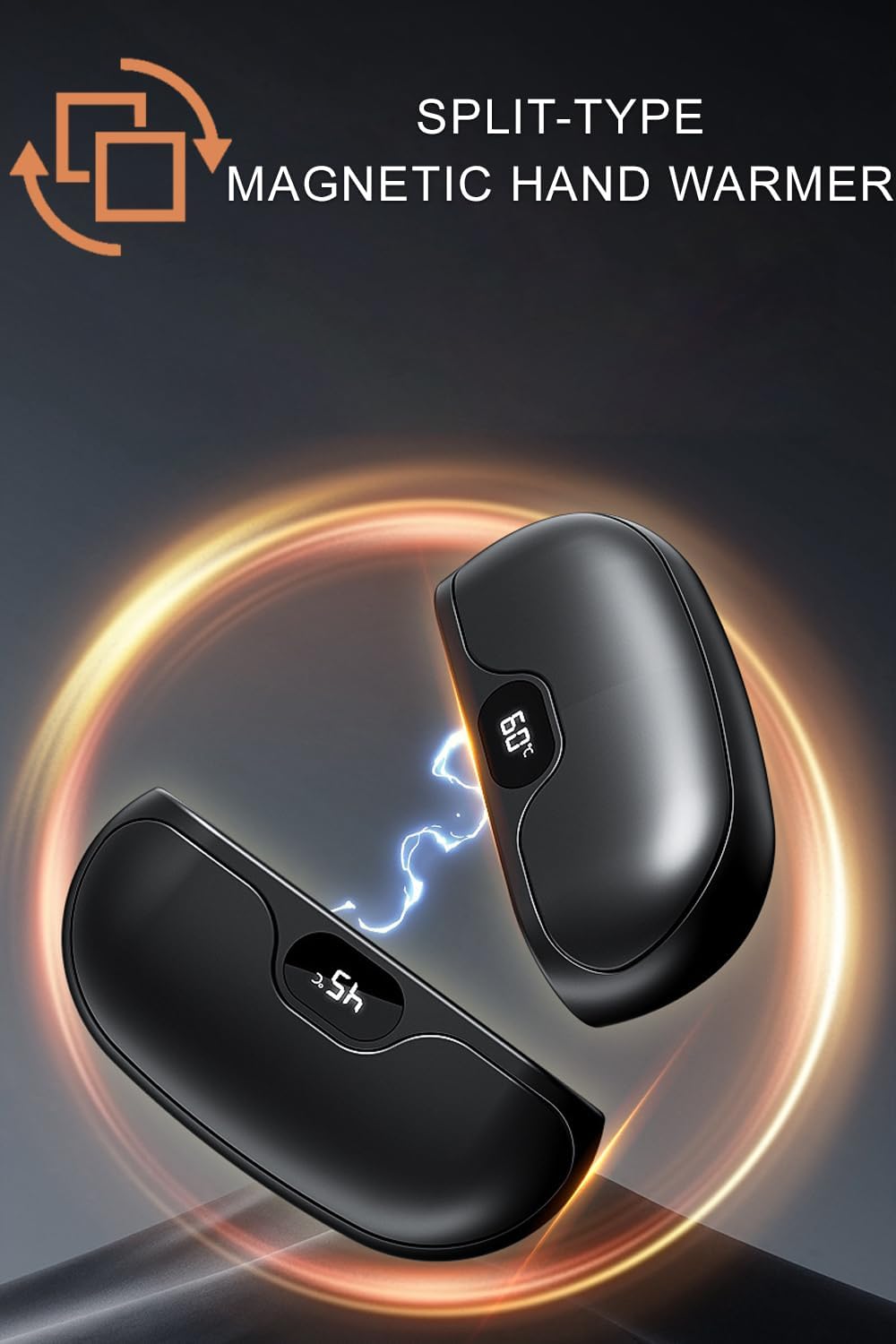 Chauffe-mains magnétiques portables, rechargeable avec station de charge, réglage de la température à 20 vitesses, lampe de poche intégrée, idéal pour les voyages et la randonnée