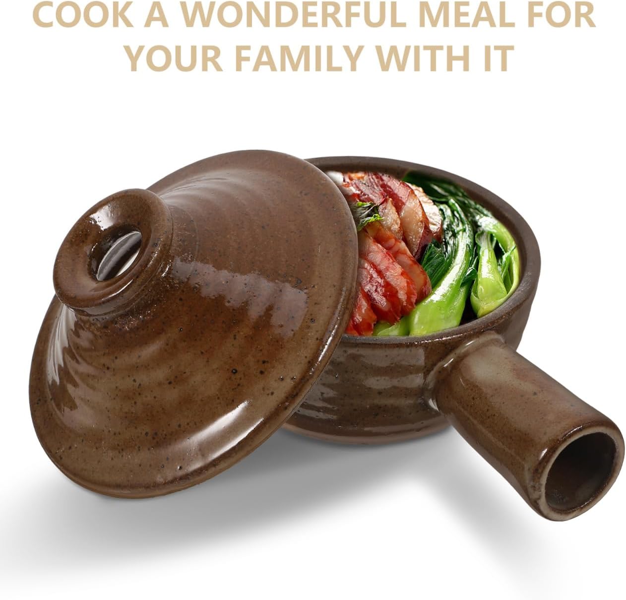 SHOWERORO Casserole Stew Pot - Ceramic Nonstick Microwave Cooker with Lid - 6.69 Inch Clay Cooking Pot for Soup Rice and Hot - Ideal Kitchen Gadget for Family Meals