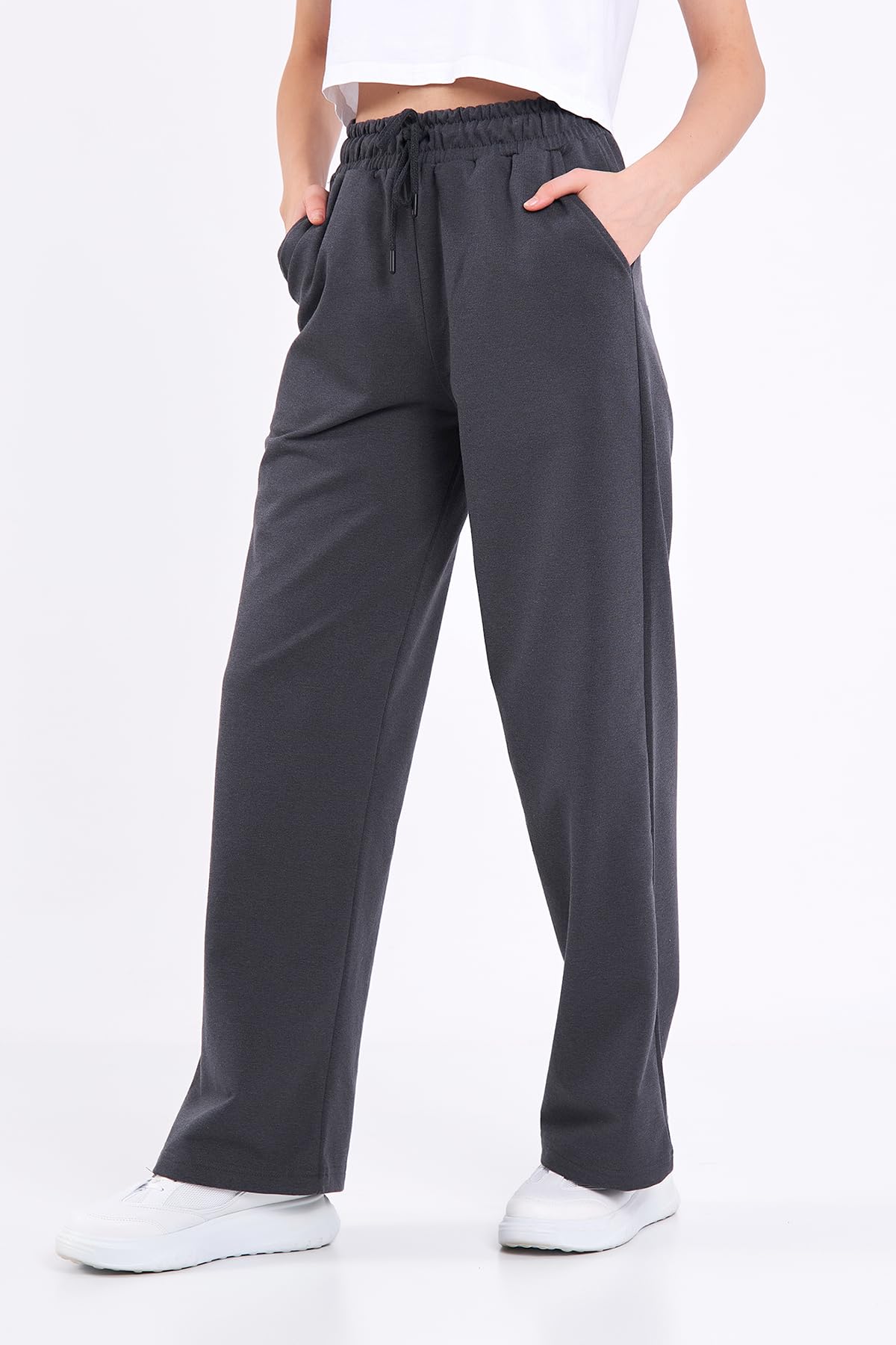 Comeor Pantalon de Jogging pour Femme - Pantalon de Sport Long en Coton - Pantalon de survêtement Ample avec Taille élastique et Jambe Droite - 4