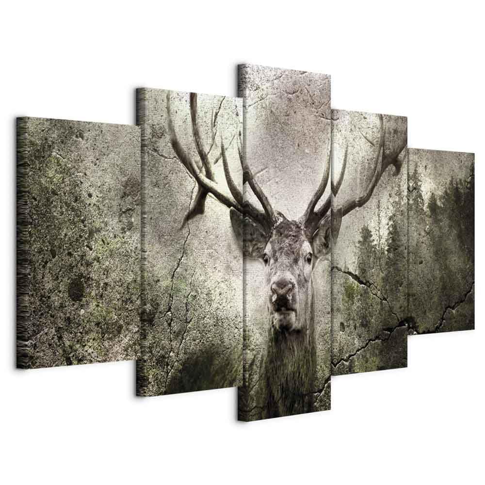 murando Cuadro en Lienzo Ciervo 200x100 cm Impresión de 5 Piezas Material Tejido no Tejido Impresión Artística Imagen Gráfica Decoracion de Pared Nivel concreto Bosque g-C-10066-b-a