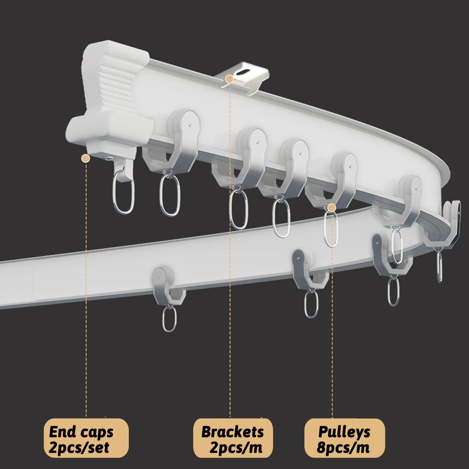 Doppelläufige Gardinenstange, flexible Aluminiumschiene, Decke/Wand, ideal für Schlafzimmer, Wohnzimmer, Erkerfenster und Duschvorhänge