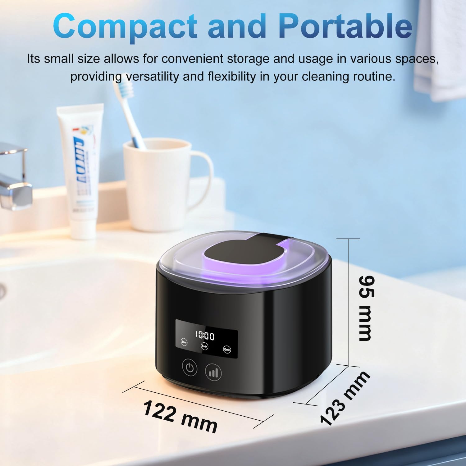 Pulitore Ultrasuoni,50000Hz Lampada UV Pulitore Ultrasuoni,230ML Clean Pod 4 Modalità Per Protesi, Allineatori, Apparecchi Ortodontici, Testine Di Spazzolini, Gioielli,Nero