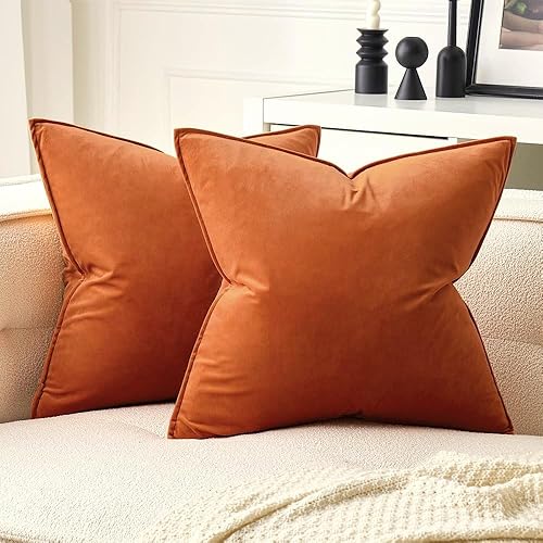 MIULEE Paquete de 2 fundas de cojín decorativas de terciopelo suave para otoño, cuadradas, unicolor, para sofá, dormitorio y automóvil, 18 x 18