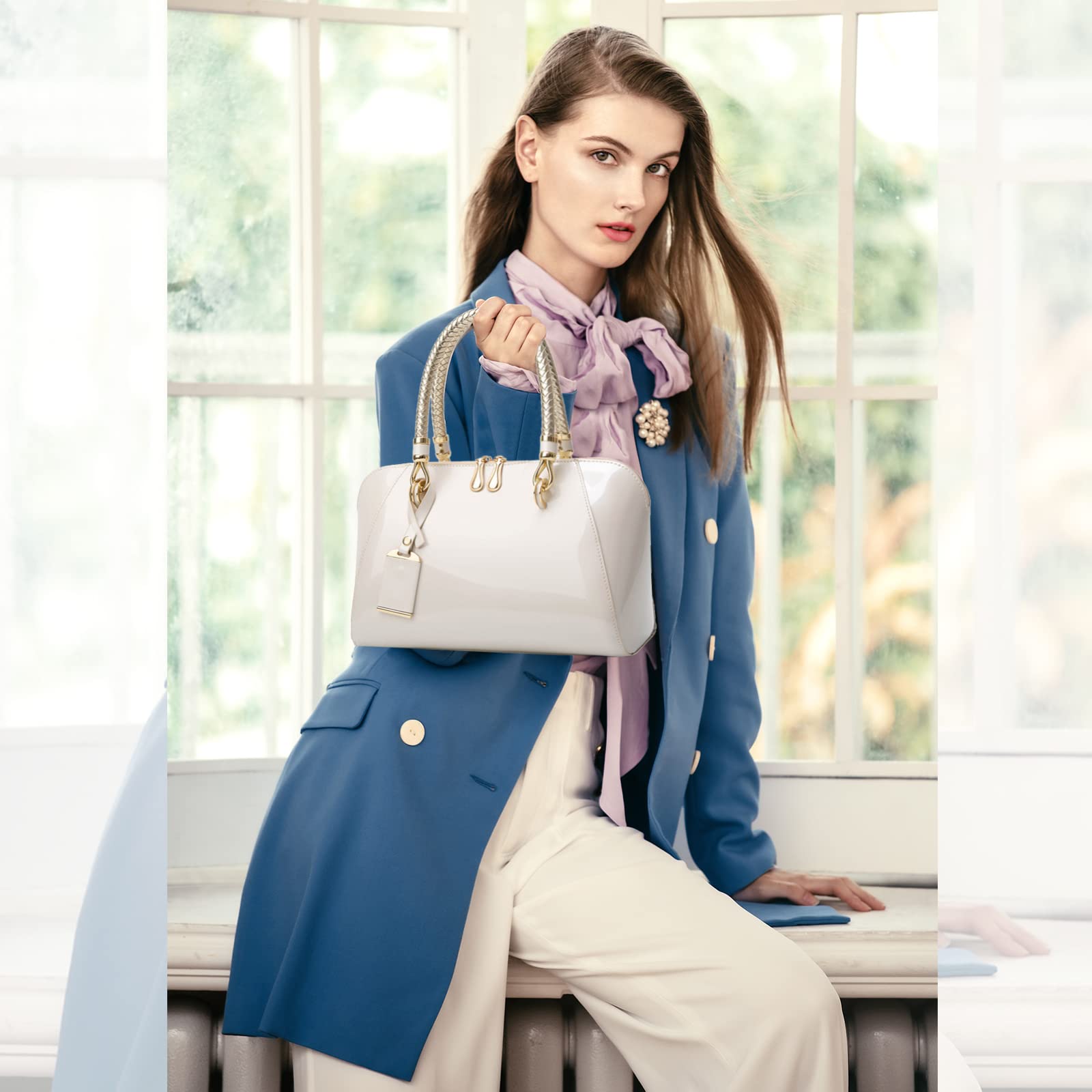 NICOLE & DORIS Moda Borse Donna Borse a Mano Elegante Borsa a Spalla in Vernice Sera Pochette Donna Borsetta da Sposa Bianco