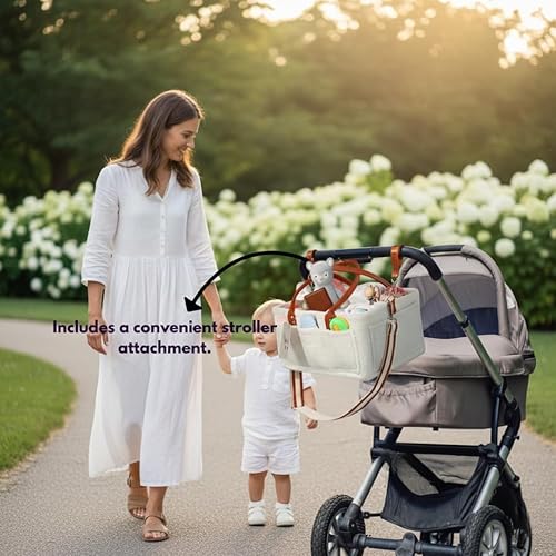 Miniatura 7 de Organizador de pañales para bebé con asa, cesta de almacenamiento grande para guardería con correa para el hombro y apto para cochecitos