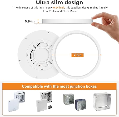Miniatura 4 de slochi Lámparas de techo de montaje empotrado, 3000K-4000K-6500K y 100W equivalentes a luces LED planas para techo de habitación, luces de techo